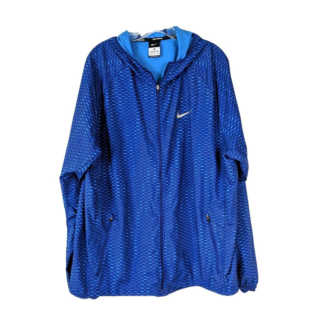 Nike Tech Windrunner Full Zip Jacket Men Size XL Hooded Digital Print Blue